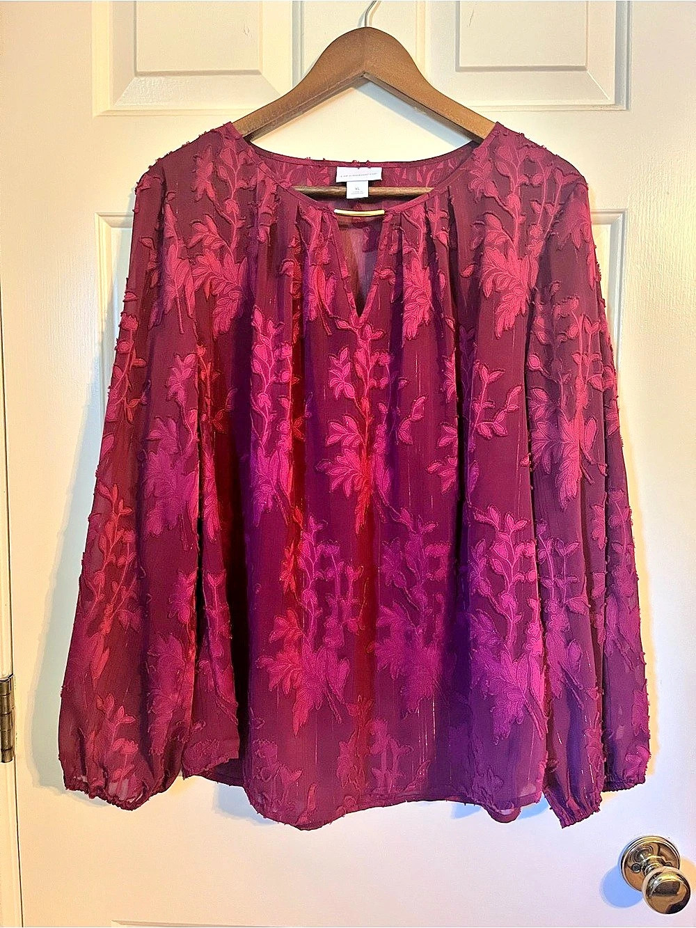 Liz Claiborne Floral Blouse Burgundy Size XL